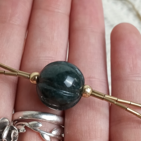 1930s Spinach Green Nephrite Jade Carved Melon Pendant Choker 14k 925 Vintage - Picture 5 of 9